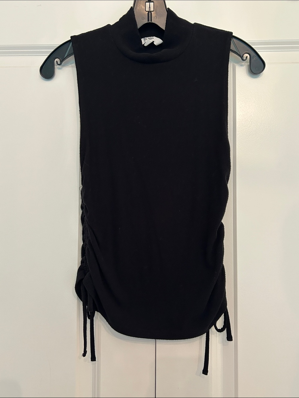 BB Dakota Black Sleeveless Mock Neck Side-Tie Tank